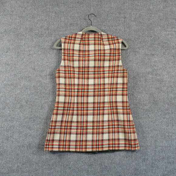 VINTAGE Pendleton Vest Womens 11 12 Orange Green Plaid Wool USA Made 70s Jrs - Picture 2 of 12